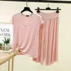 Calça curta de manga curta em modal para casa para mulheres, conjunto fino de verão, pijama de duas peças solto plus size