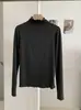 KEKEZOON Camiseta Base Manga Longa Slim Fit Cor Sólida Gola Meio Alta com Babados Ombro Normal para Mulheres 8705