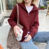 Chaqueta Suéter Retro de Solapa Estilo Perezoso 2025 Otoño e Invierno Nuevo Estilo Coreano Holgado Color Puro Cremallera Cárdigan de Punto para Mujer
