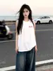 Camiseta Chaleco Sin Mangas Sencilla de Verano para Parejas Hombres y Mujeres, Marca Trendy High Street Estampado de Letras Algodón Puro Top Deportivo