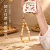 Estilo Zen Tradicional Chinês Assado na Brasa Madeira Bodhi Brinquedo Pingente de Celular Ornamento Contas de Barril Bodhi Branco Alça Curta Anti-queda para Celular Pulseira de Pulso