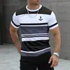 Camiseta Casual Masculina de Manga Curta, Cor Listrada, Impressão Digital 3D, Tamanho Grande, Comércio Exterior Transfronteiriço, Europeia e Americana, Confortável e Solta