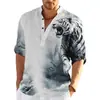 Camisa de botão digital 3D popular europeia e americana transfronteiriça com gola alta, camisa casual de manga longa para primavera e outono