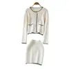 Conjunto de dos piezas de punto estilo Chanel para mujer en otoño, talla petite, cárdigan elegante y sofisticado con una falda que se ajusta a la cadera, atuendo estiloso