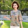 Camiseta de manga corta de gasa de nueva moda de verano para madres de mediana edad y mayores, camisa floral estilo occidental con temperamento para mujeres de mediana edad