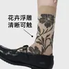 85437 Calcetines Zhuji Primavera/Verano Media Pantorrilla Calcetines para Mujer Sin Costuras Estampado Floral Retro Estilo Japonés Artísticos Calcetines de Algodón Nicho