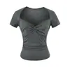 Estilo Novo de Verão Sexy Slim-Fit Versátil Top Retrô Americano Gola Quadrada Torcido Manga Curta Camiseta para Mulheres