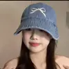Gorra de Pescador Retro Estilo Coreano Gris Cemento Procesado con Parte Superior Suave, Diseño Transpirable, Lazo, Gorra de Béisbol Versátil, Sombrero de Sol Dulce para Niña