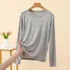 Camiseta de Manga Larga con Lunares Nueva Otoño 2026 para Mujer Cuello Redondo Ajustada Favorecedora Capa Base Ropa Interior Top Retro