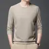 Camiseta de manga larga gofrada para hombre, cuello redondo, camiseta interior, color liso, para jóvenes y mediana edad, camiseta casual para hombre