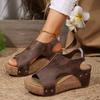Sandalias de Playa de Cuña Retro con Velcro de Punta Abierta y Costuras Huecas de Comercio Exterior Europeo y Americano para Mujer