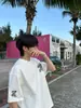 Camiseta de Manga Corta para Hombre con Bordado de Letra Grande Estilo Americano, Diseño de Verano, Top Versátil de Algodón Sintético para Parejas de Nicho