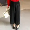 Calça Elegante de Cor Sólida Corte Banana para Mulheres, Outono 2026 Nova Tendência Cintura Elástica Versátil Emagrecedora Perna Larga
