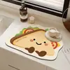 Tapete Drenante de Terra de Diatomáceas Desenho Animado Fofo Tapete Antiderrapante para Bancada de Cozinha Tapete Protetor de Isolamento Térmico para Mesa Porta-copos para Máquina de Café