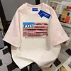 Camiseta de manga corta de algodón 100% puro estilo pareja letras japonesas y coreanas verano estrella para hombres y mujeres, nuevo top holgado de retazos, moderno