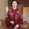 Jaqueta Elegante de Outono para Mulheres Idosas, 50-60 Anos, Conjunto de Duas Peças Cardigan Tricotado de Outono e Inverno