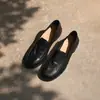 Mocasines de Cuero de Vaca de Primera Capa para Mujer, Nuevo Estilo Otoño Zapatos de Cuero Completos de Tacón Bajo, Zapatos de una Sola Pieza de Punta Redonda para Mamás, Modernos