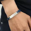Pulsera Minimalista de Cuero Tejido Liso Grabado, Brazalete de Moda de Acero Inoxidable para Hombres Europeos y Americanos, Accesorio Popular Transfronterizo