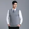 Chaleco de punto para hombre de otoño e invierno, 60% lana, cuello en V, talla grande, chaleco formal de punto sin mangas, chaleco casual sin mangas