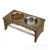 Estante de cuencos para gatos de madera estante de cuencos de comida para mascotas estante de cuencos de vajilla doble de madera con cuenco comedero de madera estante de madera