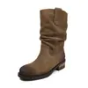 Botines cortos de moda estilo británico con fruncidos de 4 cm, nuevo modelo otoño e invierno 2026, puntera redonda, tacón grueso, botines de moda versátiles sin cordones