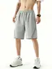 Shorts cinza desconstruído patchwork para homens, estilo americano de verão, peso pesado, cintura elástica com cordão, esportivo, perna reta, casual, comprimento médio