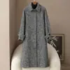Edición limitada otoño 2026 nuevo abrigo largo de lana casual de doble cara con mezcla de lana y cinturón