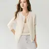¡Conjunto de alta calidad! Cárdigan 100% cachemir para mujer, con cuello redondo, ribete de encaje, diseño de punto, cierre de botones y color liso