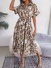 Foto Real de Vestido Camisa Casual Solto com Estampa de Leopardo e Amarração Primavera/Verão 2026 Europeu e Americano Vestuário Feminino Transfronteiriço da Amazon