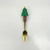 Colher de Natal Transfronteiriça Talheres Criativos Boneca Colher de Sobremesa Garfo Desenho Animado Árvore de Natal Colher Garfo Conjunto Caixa de Presente