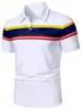 Camisa Polo Business Casual Masculina Manga Curta Listras Multicoloridas Gola Camisa Fresca e Respirável Manga Curta Estampada Polo Masculina