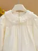 Camisa Casual de Algodón Puro con Encaje para Niñas, Estilo Coreano Otoño Nuevo, Blusa de Moda para Bebé Niña, Top para Niños, Ropa Moderna para Niños