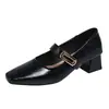 Sapatos Mary Jane estilo francês com bico quadrado e salto grosso, novos sapatos de salto alto primavera 2026, sapatos femininos de couro versáteis e elegantes vintage