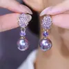 Pendientes de Hoja de Perla con Diamantes Morados de Lujo Ligero para Mujer 2026 Nuevo Diseño de Nicho Pendientes de Gama Alta con un Sentido de Elegancia