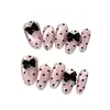 Uñas Postizas Blancas Cat-Eye Puras Hechas a Mano, Usables para Arte de Uñas, con Moño Negro y Puntos, Pegatinas para Uñas Dulces y Lindas