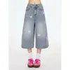 Shorts de Mezclilla Azules para Mujer Verano 2026 Rectos Lavados Ajuste Holgado Versátiles Casuales de Pierna Ancha Cortos