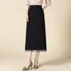 Falda de tela de traje con dobladillo de encaje, cierre lateral, cintura elástica en la parte posterior, falda ajustada, falda elegante de una pieza para mujer