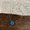 Colar Pingente de Flor com Contas Dopamina de Verão para Mulheres, Estilo Doce e Descolado, Corrente Versátil para Clavícula com Design Único