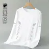 Camiseta masculina de manga comprida, estilo esportivo casual, gola redonda, camiseta de manga comprida estampada, camiseta masculina