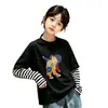 Camiseta para Niña 2026 Primavera/Otoño Nuevo Estilo Moda Infantil Dibujos Animados Top para Niños Mayores Algodón Puro Falso Dos Piezas Manga Larga Capa Base