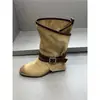 Estilo Coreano Nuevo Llegada Estilo Retro de Nicho Hebilla de Cuero Mate Botas de Media Pantorrilla Mujer Otoño Versátil Punta Redonda Tacón Bajo Botas de Moda Mujer