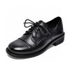 Sapatos femininos pequenos de couro outono e inverno 2024 novo estilo britânico sapatos baixos com cadarço couro bovino de camada superior estilo universitário mocassins femininos