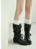 Botas de tornozelo estilo retrô em couro super macio, corte relaxado, bico fino, para mulheres, botas de cowboy western versáteis, salto grosso, efeito emagrecedor, botas de montaria