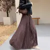 Falda midi plisada de gamuza para mujer, otoño, cintura alta, adelgazante, buena caída, línea A, longitud media, falda acampanada