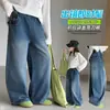 Calças Jeans Retas Novas de Outono para Meninas, Calças de Bolso Elegantes Soltas Emagrecedoras para Meninas Mais Velhas, Calças Longas da Moda para Meninas Mais Velhas