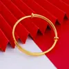 Pulseira Sólida de Latão Banizado Dourado Imitação, Formato Redondo Plano de 9mm, com Design de Céu Estrelado, Pulseira Espessa de Empurrar e Puxar