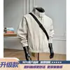 Top retro moderno de lino sintético, chaqueta de estudiante de otoño de corte holgado color albaricoque estilo "old money", abrigo corto para hombre con cuello mao