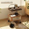 Mesa Lateral Vintage de Madera Maciza para Sofá de Sala, Gabinete de Almacenamiento, Carrito de Té Móvil de Alta Gama, Mesa de Esquina con Tejido de Ratán