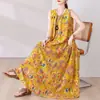 Vestido de algodão e seda plus size super emagrecedor e que valoriza a silhueta, estilo novo para usar por cima, vestido casual A-line floral sem mangas solto e jovial