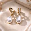 Presilhas de Orelha Clássicas Estilo Coreano com Pérola Gota d'Água Sem Furo para Mulheres, Brincos de Luxo Leve da Moda com Zircônia Microincrustada